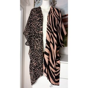 Cejon Leopard Zebra Split Animal Print Kimono Wrap Shawl Throw Poncho One Size